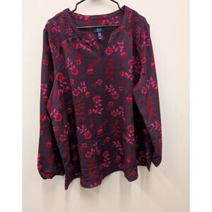 Dressbarn Women’s Purple Floral Long Sleeve Boho Blouse Smocked Shoulder Top